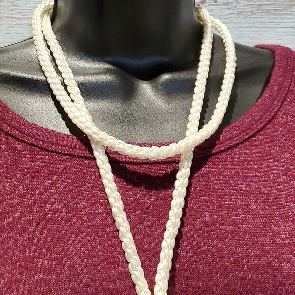 Extra Long Strand Knotted White Costume Faux Pearl Necklace Statement Jewelry - Picture 5 of 5